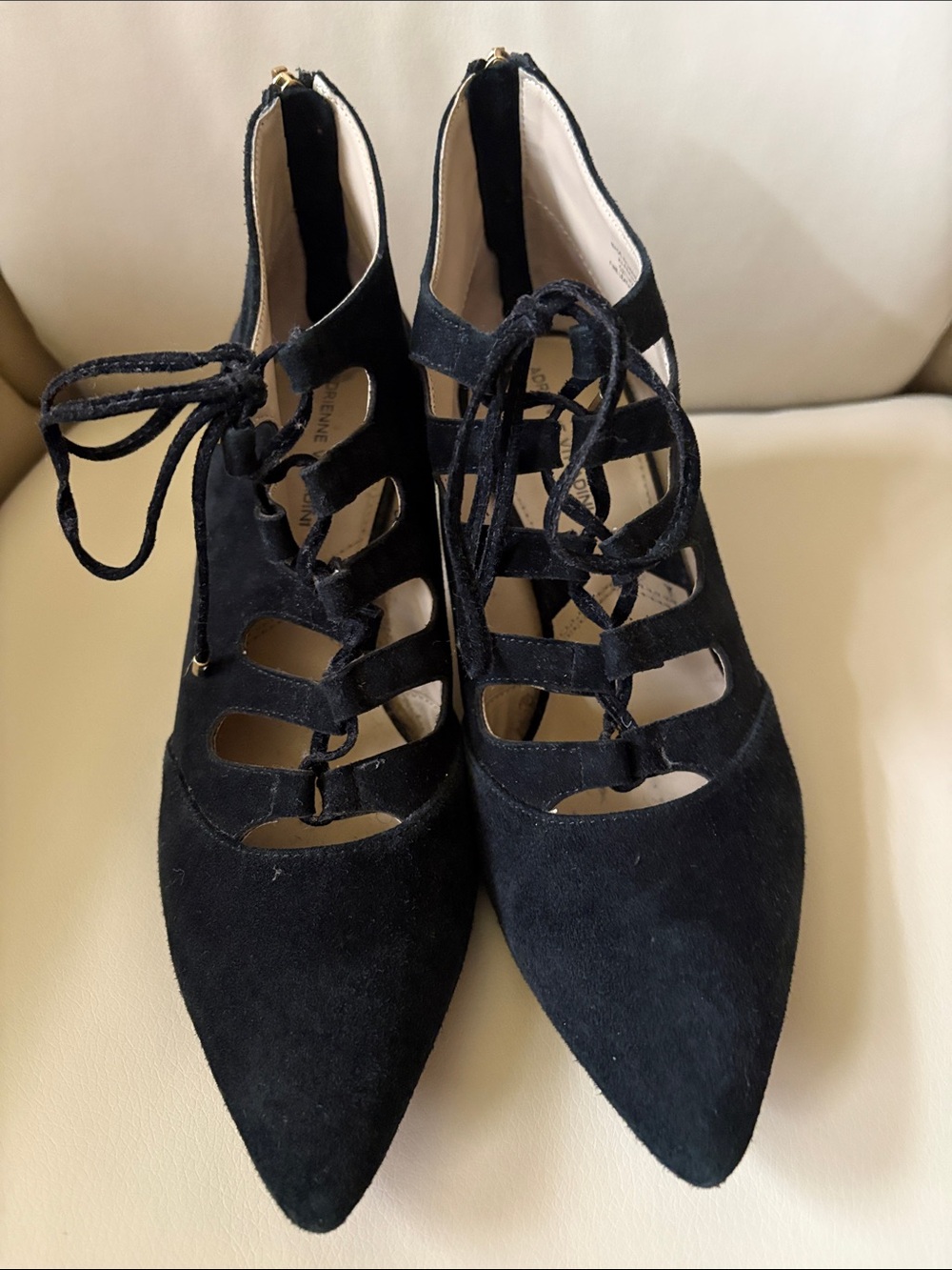 Adrienne Vittadini Black Lace-Up Pointed-Toe Heels